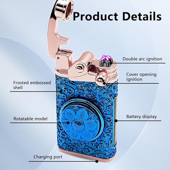 Plasma Lighter Rechargeable, Electric Lighter USB, Windproof Dual Arc Lighters, Pocket Cool Lighters with LED Battery Indication for Men and Women (Blue)
