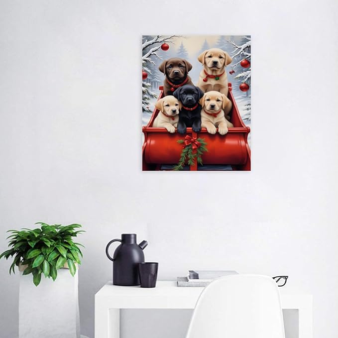 QZOTRXI Christmas Paint by Number Kits for Adults, Easy Dog Winter Sledding Paint by Number Kits, DIY Christmas Dog Paint by Numbers Kits for Home Wall Decor UNFRAMED 20x16 inch