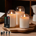 Rechargeable Glass Jar Flameless Candles, Realistic Flickering LED Pillar Real Wax Candle with Remote Control and Timer, Ideal for Living Room, Bedroom & Easter Home Décor, 1 Set of 3