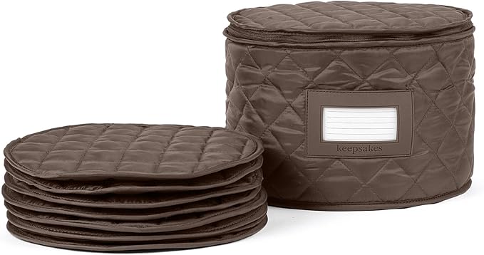 Covermates Keepsakes Dish Storage Case – Padded China & Dinnerware Organizer, Quilted Polyester Protection, ID Window, Zipper Closure, Machine Washable, Bronze