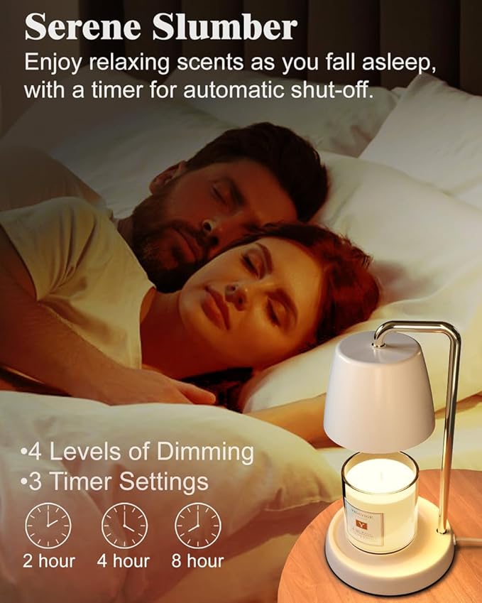 Candle Warmer Lamp with Timer and Dimmer - Electric Candle Lamp Warmer for Jar Candles - Ideal Home Decor Gift for Women, Daughter, and Mom - Includes 2 Bulbs (White & Gold)
