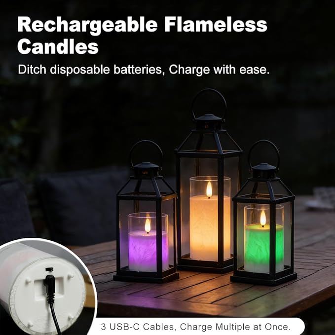 Rechargeable Ice Crystal Glass Flameless Candles, RGB Color Changing Realistic Flickering Flameless Candles with Remote & Timer,Best Festival Wedding Home Party Decor - Set of 3