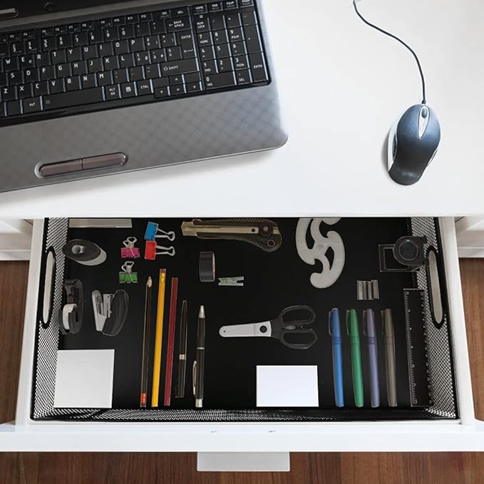 2Pcs Desk Drawer Organizer, Stable Metal Mesh Desk Storage Tray, Versatile Storage Box Set for Office Home Supplies,13 x 9 inches