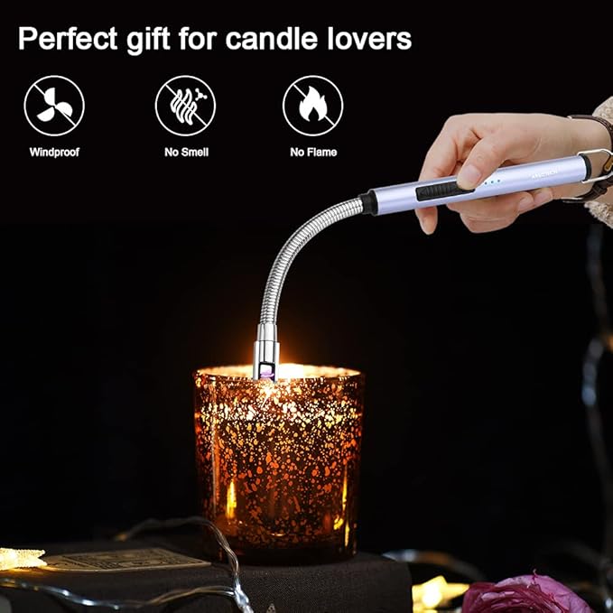 ARECTECH Electric Arc Candle Lighter Flameless Rechargeable USB Long Lighters for Candle Cooking BBQs Fireworks Blue