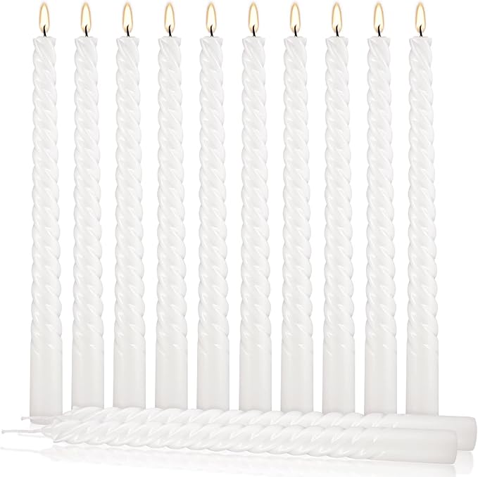 12 Pack White Taper Candles - Premium Spiral Twist Wax Candles, Smokeless & Unscented Elegant for Dining, Weddings, and Home Decor High-end Restaurant Mood Lighting