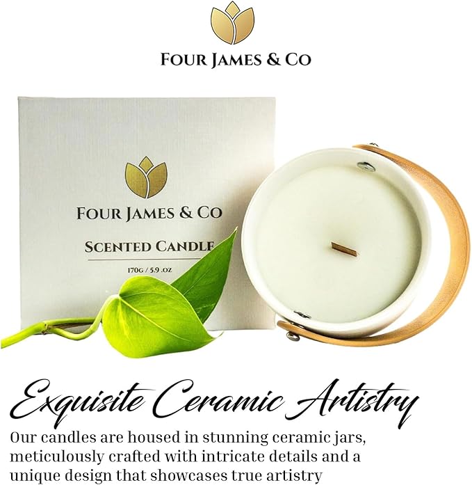FOUR JAMES & CO Luxury Highly Scented Premium Eco-Friendly Soy Wax 6oz Candles in Modern Giftable Box, Scent:(LastChance)