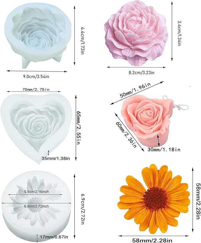Candle Molds for Candle Making,Flower Molds Silicone Candle Molds for DIY Scented Candle,Soap Candle Making Kit,Soy Wax,Cake, Resin Casting Craft Making-3 Pack