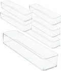 primebox Plastic Clear Drawer Organizers. Bathroom, Kitchen, Bedroom, Gadgets, Office Organizer Bins, Storage Trays. Heavy Duty, Stackable. 12" x 3" x 2" Set of 6