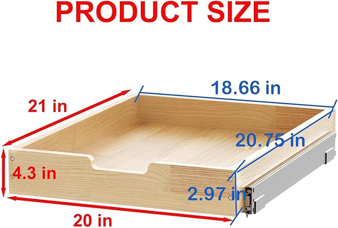 Sikarou Wood Pull Out Cabinet Organizer 20" W x 21" D, Heavy-Duty Sliding Drawers for Inside Cabinets Storage and Organization for Kitchen, Pantry, Bathroom