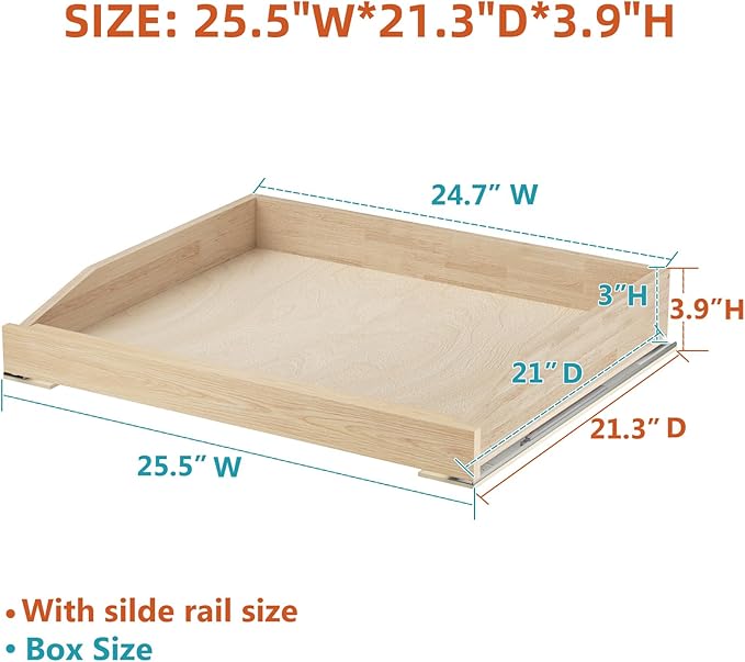 Pull Out Cabinet Drawer 25½” W x 21” D, Soft Close Pull Out Cabinet Organizer, Bottom Assembly