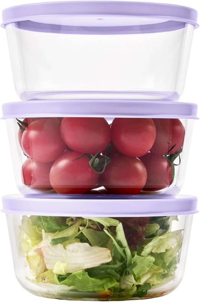 DURA LIVING Borosilicate Glass Food Containers - 6 Piece Set (2 cup) - Premium Storage Solution Microwave & Dishwasher Safe, BPA-Free Lids, White