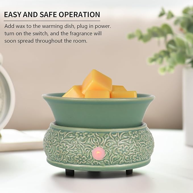 Mocosa Wax Melt Warmer for Scented Ceramic Candle Warmer Home Fragrance Wax Burner Perfect Christmas Gifts for Mom Women(Green)