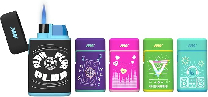 MK Lighter 5-Pack Torch Flame Pocket Lighters, Refillable and Multipurpose, Ideal for Candles, BBQ, Camping, and Everyday Use (EDM-Plur-5PC)