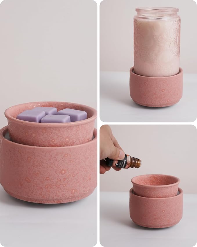 Ceramic Electric Wax Melt Warmer & Cube Oil Melter Cute Small Warmers Aromatherapy for Home Decorative Burner Melts Scented Candle Tart Scent Warm Fragrance (Pink Style)
