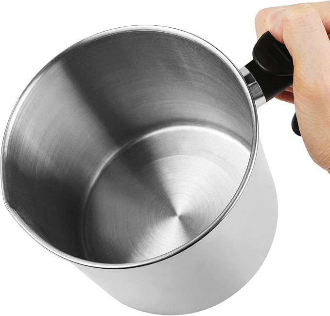 Candle Making Pouring Pot,2 pounds Capacity,Double Boiler Wax Melting Pot,Dripless Pouring Spout & Heat-Resisting Handle Designed Candle Making Pitcher, Silver