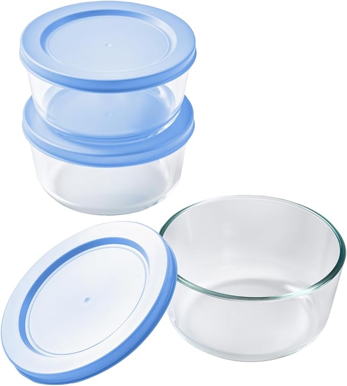 DURA LIVING Borosilicate Glass Food Containers - 6 Piece Set (2 cup) - Premium Storage Solution Microwave & Dishwasher Safe, BPA-Free Lids, White