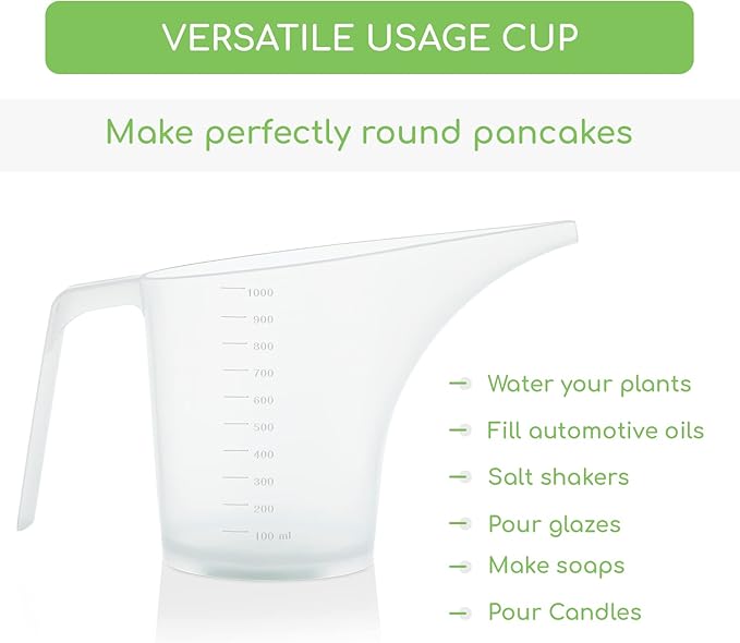 Funnel Pitcher for Soap Making, Large Capacity Easy Pour Container with Long Spout, Soap Making Supplies, Bakeware Mold, Candle, Microwave Safe, 4 Cups, 32 Ounces, 1000 ml - Set of 4