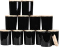 Thick Candle Jars for Making Candles 12 Pcs, 7 OZ Empty Jars with Wood Lids for Candle Making, Sample Container, Glossy Black