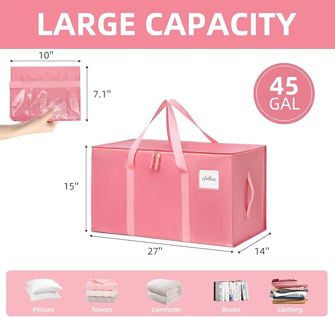Moving Bags Heavy Duty Bubblegum Pink – Large Packing Bags for Moving, Extra Large Storage Totes with Zippers and Handles