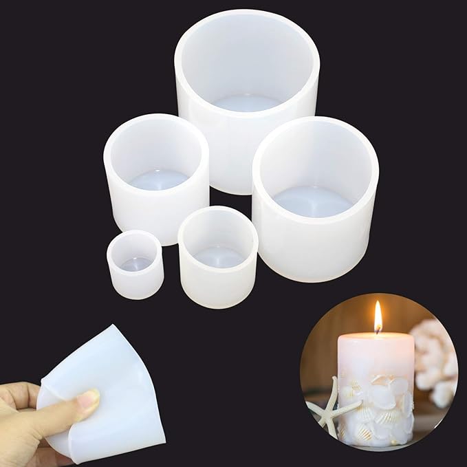 6 Pieces Cylinder Silicone Candle Molds Pillar Candle Silicone Molds Resin Casting Molds Candle Molds DIY Clay Molds