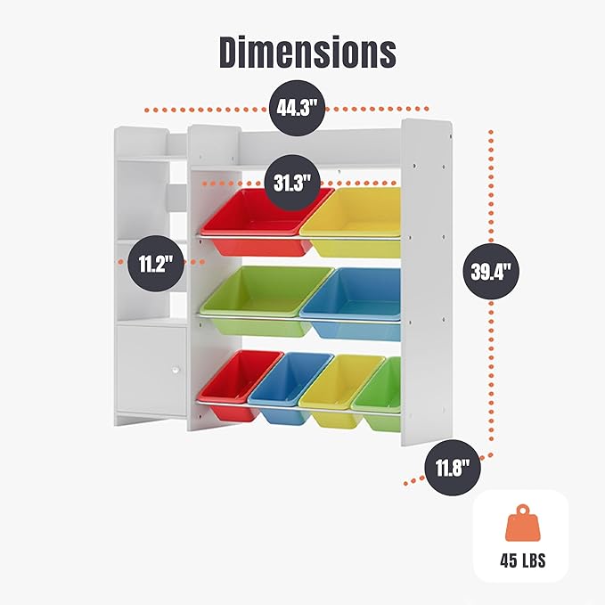 Toy Storage Organizer with Bookshelf, Kids Playroom Organization Shelving Unit with Removable Colorful Storage Bins & Anti-Tip Bracket, Multi-Color