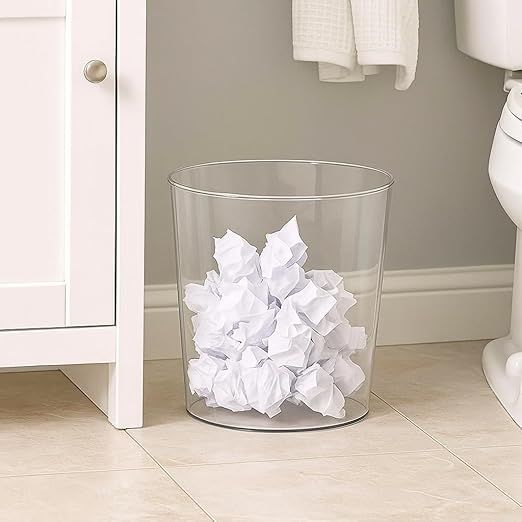 Okllen 6 Pack Clear Round Plastic Waste Baskets, BPA-Free Trash Can Bin for Bathroom, Kitchen, Office, Home, 8"x7.5"x6.4"