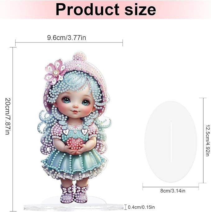 antor 5D Cute Diamond Art Painting Tabletop Ornament Kit, Acrylic DIY Diamond Art Desktop Ornaments Doll Figurine, Special Shaped Crystal Diamond Painting Table Top Home Office Decor