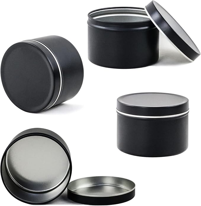 EricX Light Candle Tin 24 Piece, 8 oz, for Candle Making, Black