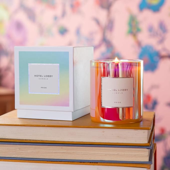 Hotel Lobby Pride Candle – Hand-Poured 9.75oz 100% Soy Wax with Tropical Citrus, Passionfruit, Crystallized Ginger, Spun Sugar, and Solar Musk – Paraffin-Free, 65-Hour Non-Toxic Burn