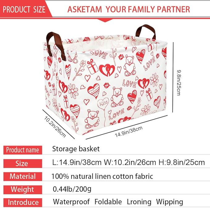 Valentine's Day Basket Gift for Empty Cute Heart Large Storage Bin for Kid and Baby Room Décor (Bear Love)