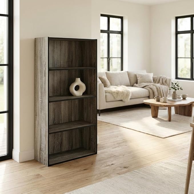 Furnifact French Oak Bookcase with Durable Wood Construction, Modern Design, Elegant Storage Solution, Ideal for Living Room, Office, or Bedroom