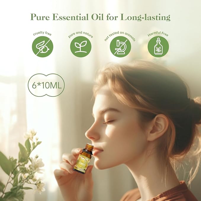Auelife Floral Essential Oils Set - Mother's Day & Birthsday Gift, 6x10ml Rose, Jasmine, Lavender, Gardenia Pure Fragrance Oils for Diffuser, Candle Making, DIY Bath Bomb, Romantic Home Aromatherapy