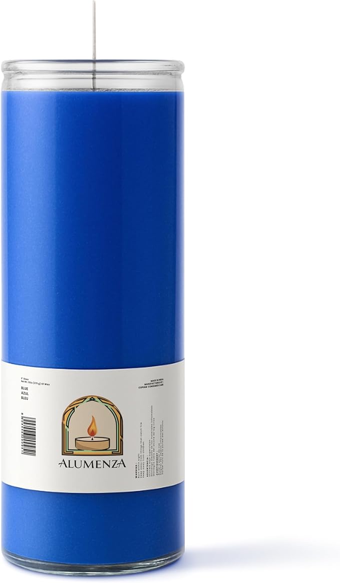 Bulk 6 Pack Blue 7 Day Candles in Glass Jar – Paraffin Wax, Clean Burning Unscented | Large & Tall Devotional Prayer Pillar Candles for Home, Memorial, Spells, Long Lasting