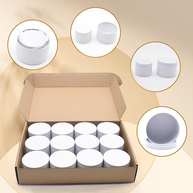 24-Pack Candle Jars, 12pcs 8oz + 12pcs 4oz Candle Tins with Lids, Empty Candle Jars for Making Candles Bulk Candle Containers - Matte White