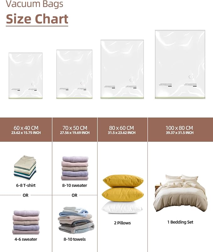 Vacuum Storage Bags for moving, Vacuum Seal Bags for Memory Foam, Latex, Clothing & Bedding, Space Saver Bags for Organization and Storage (Large)
