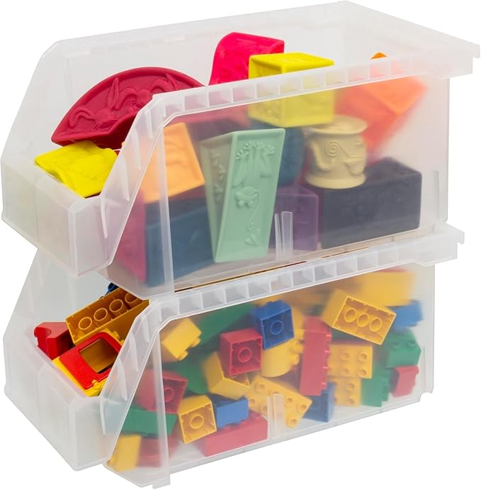 Large Plastic Storage Bins, Stackable Organizer Containers for Closet Pantry Shelf Garage and Office Organization, Clear, 6 Pack