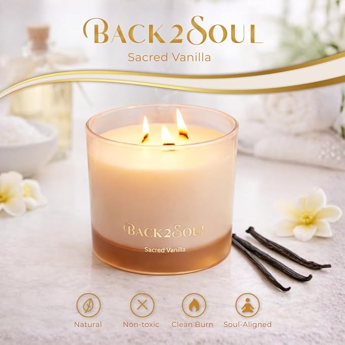 Non Toxic Candles 13.4 oz 50 Hours Burn Time, Scented Soy Candles, Clean Burning, Safe Non Toxic Design (Sacred Vanilla)