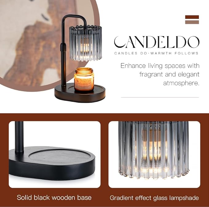 Candeldo Candle Warmer Lamp with Timer: Black Candle Warming Lamp Height Adjustable Wax Melt Warmer Dimmable Modern Farmhouse New Home Bedroom Decor Mothers Day Housewarming Gift for Women