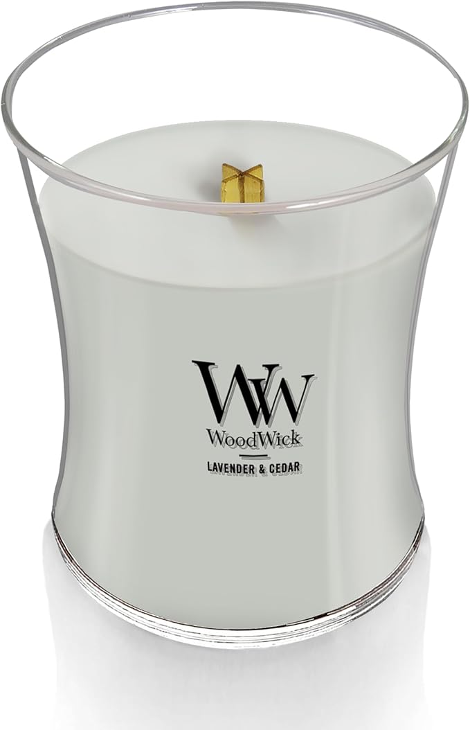 WoodWick Lavender & Cedar Holiday Candle Gifts for Women and Men, 9.7 oz Medium Hourglass Candle with Crackling Wick