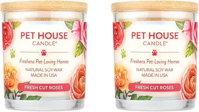Pet House Candles, Clean Long-Burning, Scented Pet Friendly Candles, Plant-Based, 60 Hour Burn Time - Fresh Cut Roses, 9 oz, 2 Pack