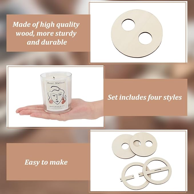 BENECREAT 16Pcs 4 Styles Wick Centering Tool, Wood Candle Wicks Centering Devices Wooden Wick Stabilizer Holder for Candle DIY Making, Cotton Multi-Wick Holder