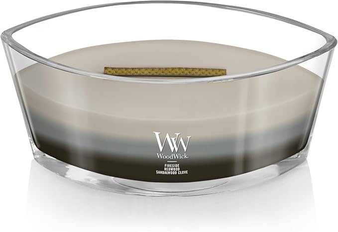 WoodWick Warm Woods Trilogy Holiday Candle Gifts for Women and Men, 16 oz Ellipse Trilogy Candle with Crackling Wick
