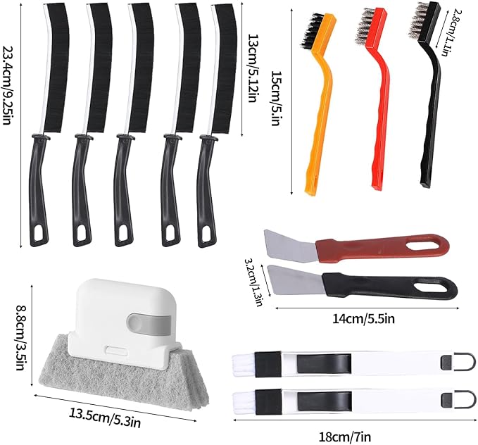 13pcs Household Cleaning Tools 2 in 1 Groove Cleaning Brush Window Track Cleaning Tools Hard Bristle Crevice Cleaning Brush Wire Brushes for Cleaning Rust