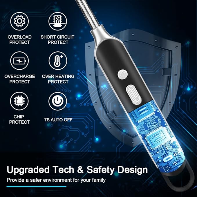 SUPRUS Electric Rechargeable Arc Lighter with LED Battery Display Long Flexible Neck USB Lighter for Candle Cooking (Black)