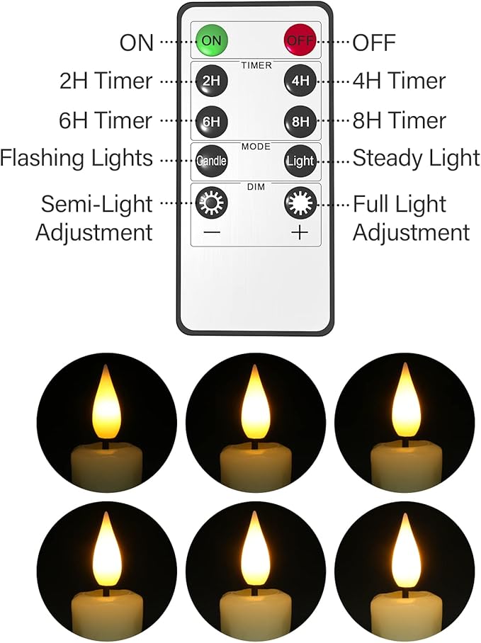 PChero Real Wax LED Flameless Taper Candles with Remote Timer, 6.4 Inch Ivory LED Candlesticks Battery Operated with 3D Flickering Flame for Christmas Window Halloween Wedding Party Home Decor
