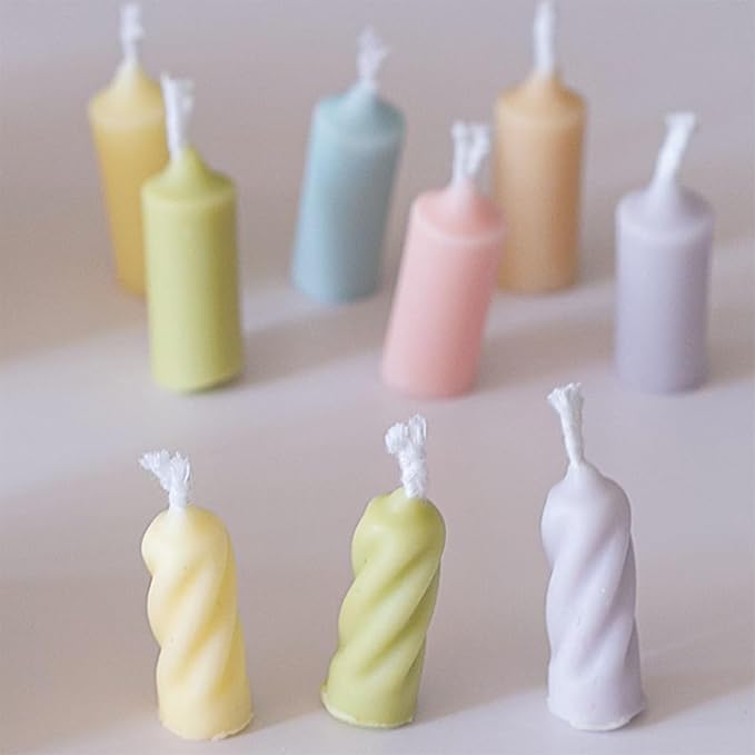 2-Pack Silicone Candle Molds Set, 6 Holes Mini Long Cylinder Shape Mold and 3 Holes Mini Twisted Cylinder Mold for Aromatherapy Candle Soy Wax Soap Clay Craft Plaster Resin Making