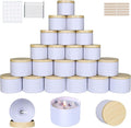 CONNOO 24-Pack Candle Tins - 12x 8oz & 12x 4oz Matte White Containers with Wick Kit and Wood Lids, for Candle Making, Storage, and Gifting