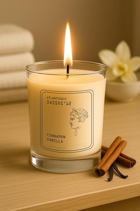 Cinnamon Vanilla Scented Candle, 8oz Jar with Long-Lasting Burn, Giftable, Holidays,Birthdays
