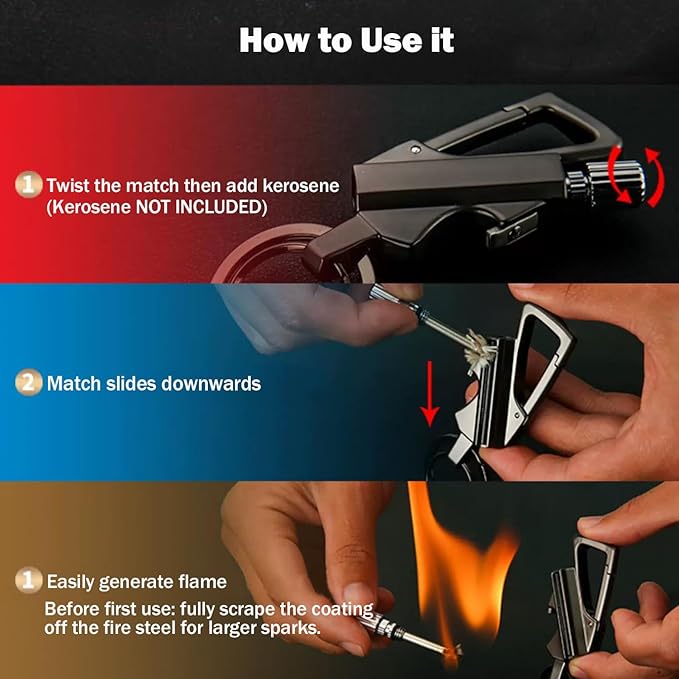 2 Pack Permanent Match Keychain Lighter, Metal Infinity Lighter, Forever Lighters with Bottle Opener, Waterproof Match, EDC Emergency Matchstick, Survival Flint Fire Starter (Fuel Not Included)