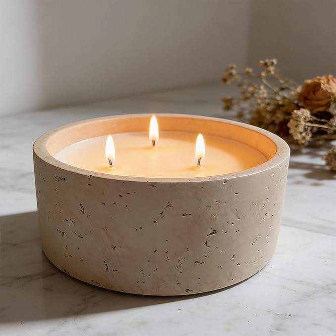 Scented Candle - Amber & Musk & Vanilla, 21 oz. 3 Wick Scented Candle Made with Coconut Oil and Soy Blend Wax | Acacia Wood Lid